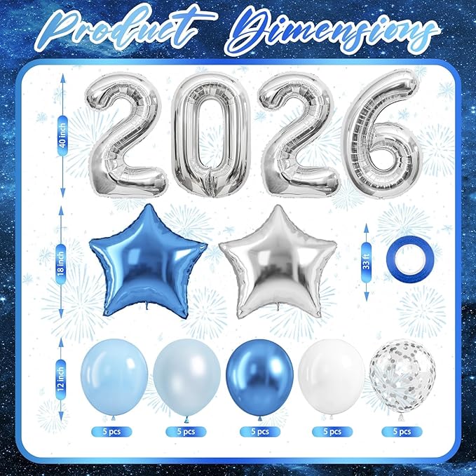 2026 Blue Silver Graduation Decorations Balloons Kit - 40 Inch Silver 2026 Number Balloons, Graduation Party Supplies 2026 for High School College Graduation, Class of 2026 Grad Decor