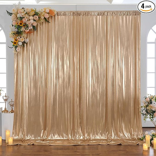 20x10ft Champagne Backdrop Curtains Glitter Sequin Photo Backdrop Curtain Fabric Shimmer Drapes Backdrop Bridal Baby Shower Wedding Birthday Party Photography Backdrops Photoshoot 5x10FT, 4 Panels