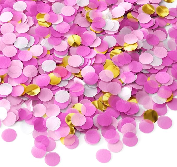 JOYIT Pink & Gold Confetti 3.5 oz – Vibrant Tissue Paper Circles for Birthdays, Baby Showers, Weddings & Bachelorette Parties | Perfect for Table Decor, Balloon Stuffers & Photo Backdrops