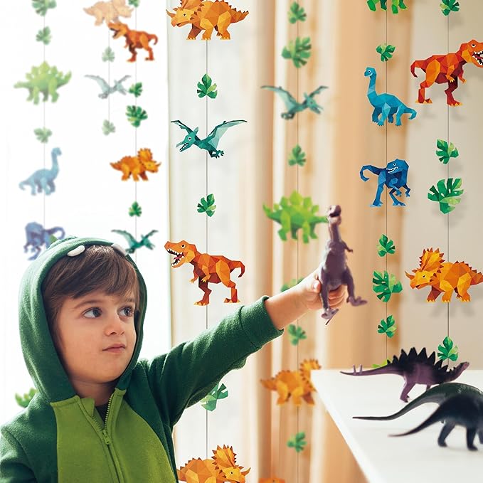 Cheerland Dinosaur Birthday Decorations Jurassic Dinosaur Party Decorations Hanging T-Rex Raptors Triceratops Pterodactyl Brachiosaurus Garland Geometric Dino Party Jurassic Theme Backdrop Pack of 6