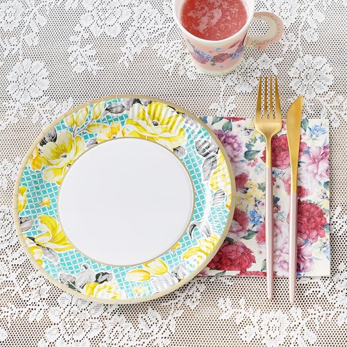 Talking Tables Afternoon Tea Vintage Floral Paper Plates | 24 Count (1 Pack) | Truly Scrumptious | for Birthday Party, Baby Shower, Wedding Hen Party and Anniversary, Disposable Tableware - Size 9'