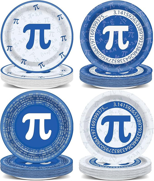 48 PCS Pi Symbol Paper Plates 7'' Happy Pi Day Birthday Party Supplies March Math Theme Disposable Dessert Dinner Plates Tableware for International Mathematics Day Parties Favor Birthday Decoration