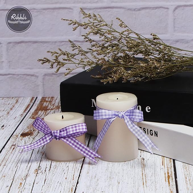 Ribbli Light Purple and White Gingham Ribbon,100% Polyester Woven Edge,3/8 Inch x 10 Yard,Plaid Ribbon Use for Gift Wrapping,Party Decoration