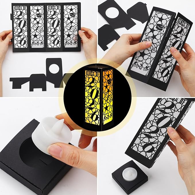 Rossesay 6 Pcs Graduation Table Centerpieces Boxes Class of 2026 Graduation Lanterns for Centerpieces with LED Candles Congrats Grad School College Photo Props for Party Table Decoration (Black)