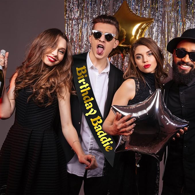 Birthday Baddie Sash with Gold Foil, Black Funny Birthday Sash for Women and Men Official Teenager Sweet 16, 18th 21st 30th 40th 50th or Any Other Bday Party Decorations, Gifts