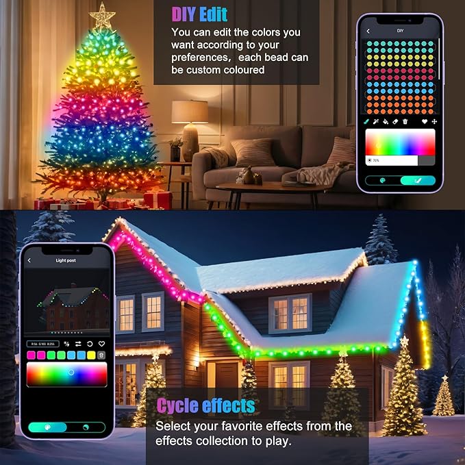 100 LEDs RGB Smart IC Fairy Lights, [APP & Remote Control] 33FT/10M Multicolor String Lights Indoor, USB Powered & IP65 Waterproof, Christmas Light Decoration for Outdoor, Christmas, Bedroom
