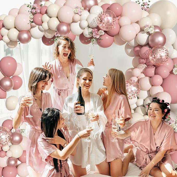 Ouddy Life 156Pcs Boho Blush Pink Balloons Arch Garland Kit, Retro Dusty Pink Mother's Day Balloons Nude Rose Gold Confetti for Girls Baby Shower Weddings Birthday Bachelorette Party Decorations