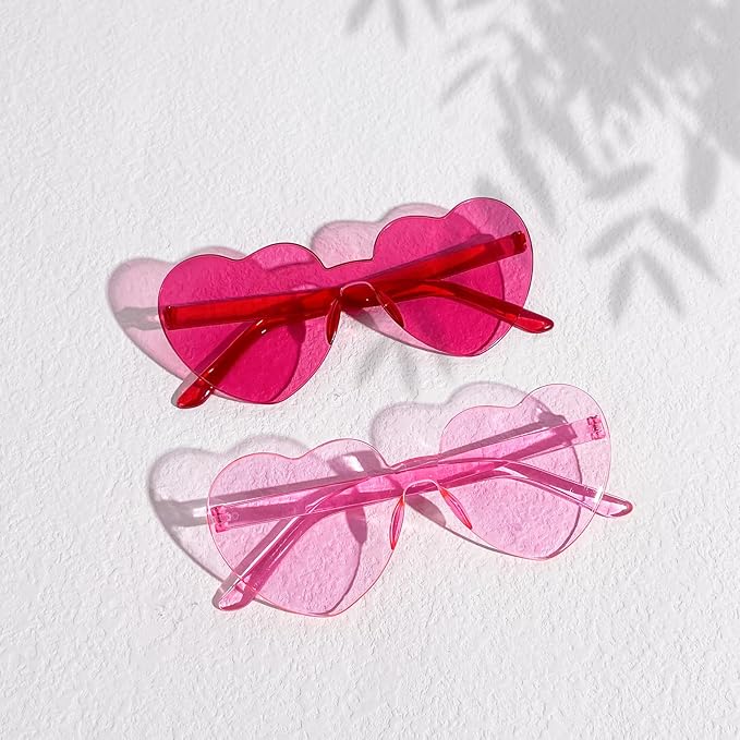 Matcheck 16 Heart Shaped Rimless Sunglasses Transparent Candy Colored Glasses Frameless Party Eyewear for Women