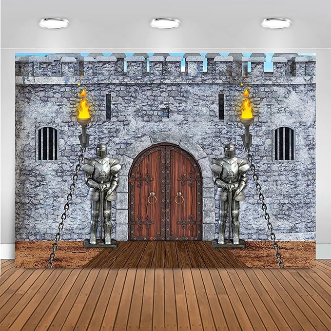 Mocsicka Medieval Knight Party Backdrop Gothic Castle Grey Stone Wall Background Medieval Knight Party Decoration Banner Castle Backdrop for Birthday Party (Grey, 7x5ft(82''x60''))