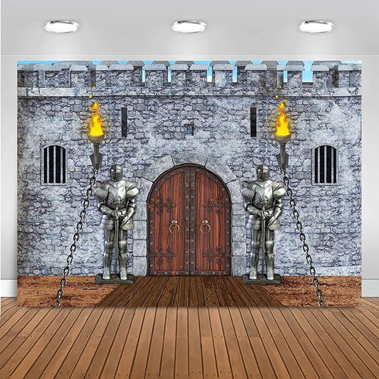 Mocsicka Medieval Knight Party Backdrop Gothic Castle Grey Stone Wall Background Medieval Knight Party Decoration Banner Castle Backdrop for Birthday Party (Grey, 7x5ft(82''x60''))
