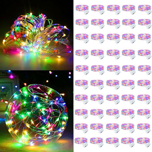 50Pack Fairy Lights Battery Operated, 7ft 20 LED 3 Modes Speed Twinkle Mini String Lights Waterproof Silver Wire Firefly Starry Lights for Mason Jars Wedding Party Christmas Decorations