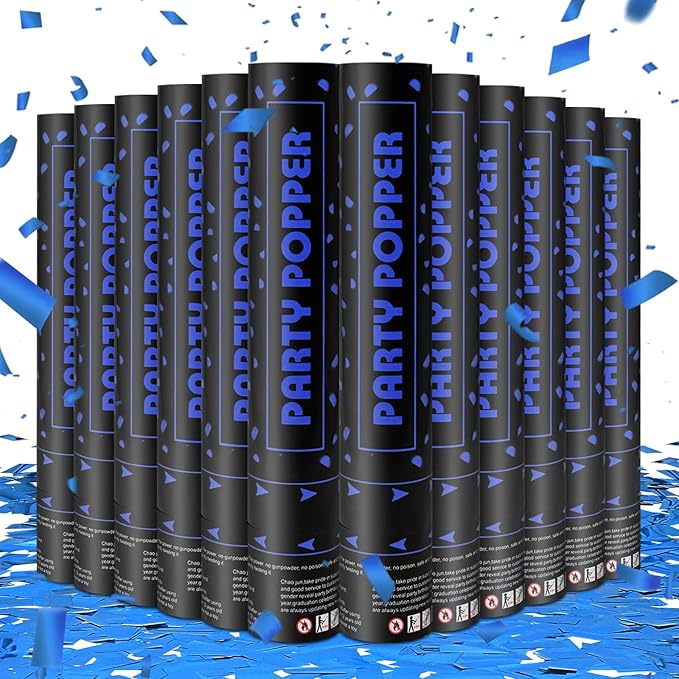 Party Poppers Confetti Cannon 12 Pack Royal Blue Poppers 12 Inch Party Shooters Mylar Confetti Blue Foil Confetti Cannons Bulk for Wedding Birthday Graduation Baby Gender Reveal Christmas New Years