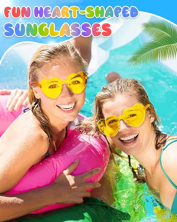 12 Pairs Heart Shaped Sunglasses Candy Color Rimless Fun Heart Glasses for Women Party Favors