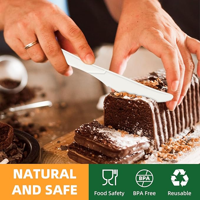 100% Compostable Knives, 7.7" Large Disposable Cornstarch Cutlery Heavy Duty Eco-Friendly Utensils Durable and BPI-Certified Party Supplies No Plastic-150pcs Knives