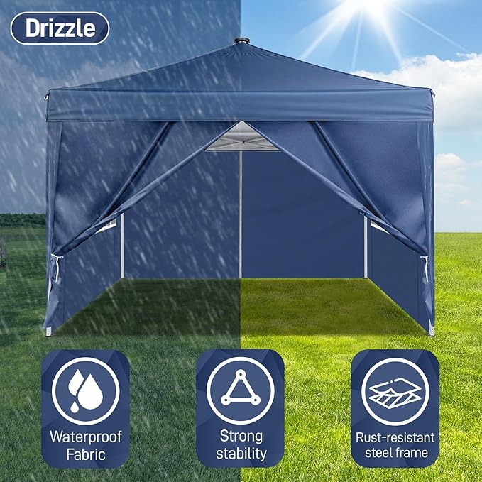 VINGLI 10x10 Pop Up Canopy Tent with Sidewalls, Outdoor Gazebo Canopy Tent, Patio Event Tents Outdoor Event Shelter for Parties (Blue with Led Light)