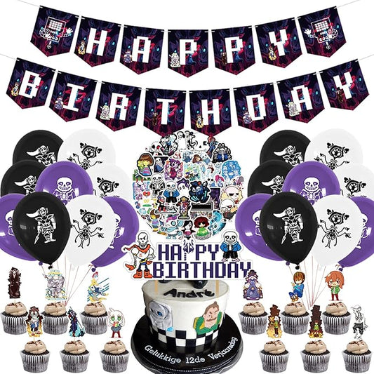 Undertale Party Decorations - Birthday Supplies with Banner, Cake Topper, 12 Cupcake Toppers, 18 Balloons, 50 Stickers