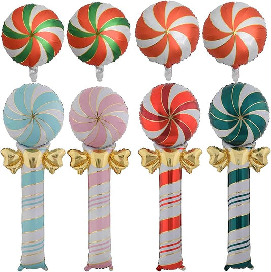 Christmas Ballooons Set Lollipop Windmill Balloons Colorful Candy Cane Swirl Balloons for Christmas-Themed Party Birthday Party Supplies Decorations 8 PCS