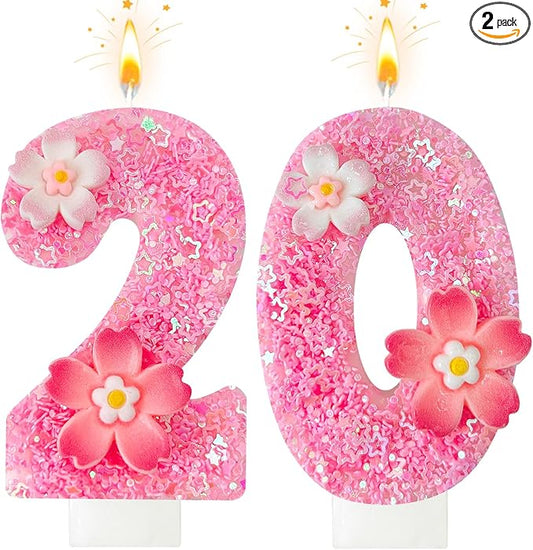 Pink Flower Birthday Candle,Number Birthday Candles for Cake, Ideal Birthday Parties Cake Decor, Wedding Anniversary and Other Celebrations (Number 20, Pink)