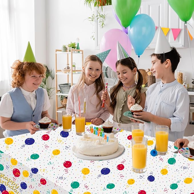 6 Pack Happy Birthday Plastic Tablecloths,108" x 54"Rectangle Disposable Table Covers for Picnic Birthday Wedding Parties (Balloon)