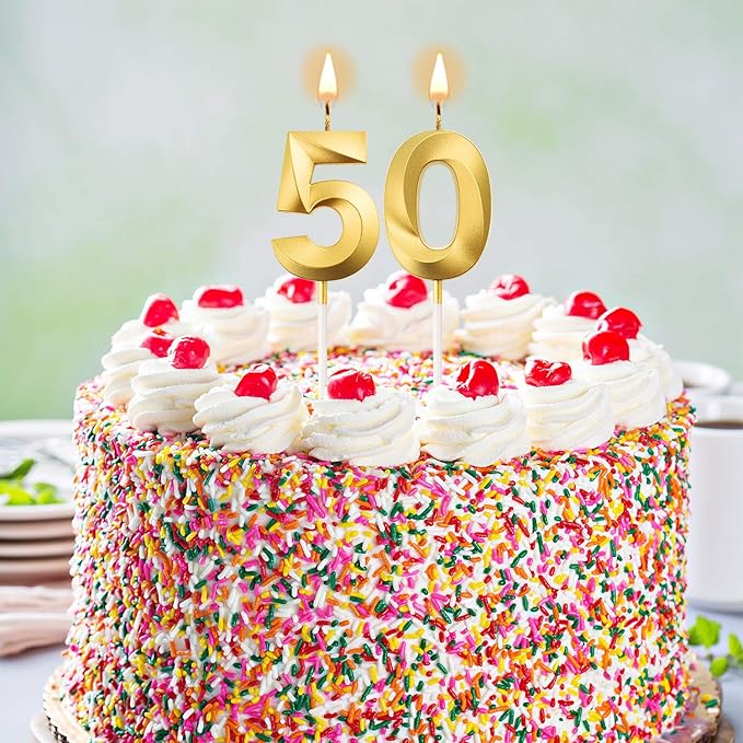 BBTO 50th & 5th Birthday Candles Number Candles Cake Topper Decoration for Birthday Wedding Anniversary Celebration Supplies(Gold)