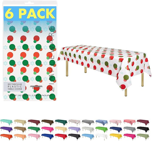 ZIMPLEWARE Premium Holiday Snow Flake Plastic Table Cloth Disposable (6 Pk) Plastic Tablecloths for Rectangle Tables (54in x 108in) Party Table Cloths Disposable for 6ft to 8ft Rectangle Tables
