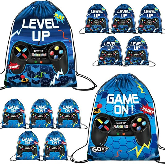Roowest 36 Pcs Video Game Drawstring Bags 12 x 10'' Video Gaming Theme Birthday Party Gifts Supplies Goodie Treat Candy Bags for Kid(Blue)