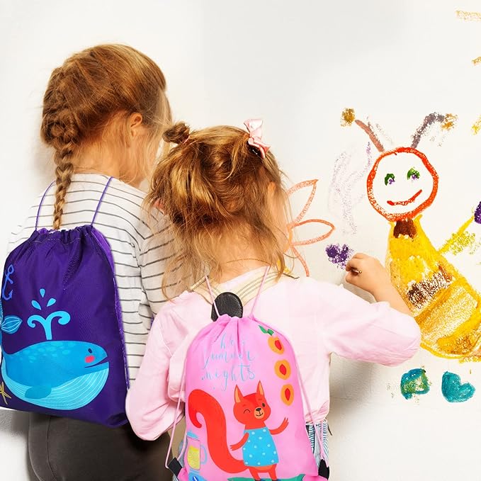GliCraft 16 Pcs Animal Drawstring Gift Bags for Kids Cartoon Animal String Backpack Party Favor Bags for Halloween Birthday Holiday Baby Shower Supplies