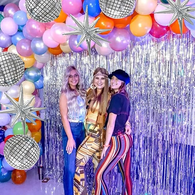 TONIFUL 8 Pcs 22Inch Disco Large 4D Giant Round and Star Balloons Explosion Star Mylar Balloons Set for Backdrop Christmas New Year Birthday Wedding Bridal Shower Anniversary Photo Booth Supplies