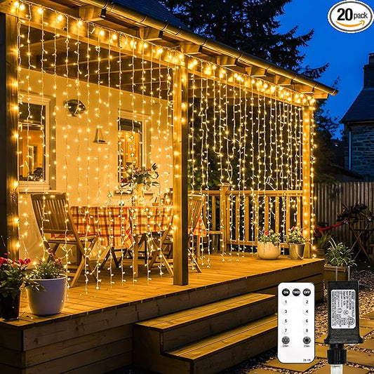 suddus 600 LED Christmas Curtain Lights Outdoor, 9.8x19.6ft Curtain Lights Plug in with Remote, Wall Hanging Lights for Christmas,Dorm,Wall,Window,Wedding,Party,Birthday Decor,Warm White