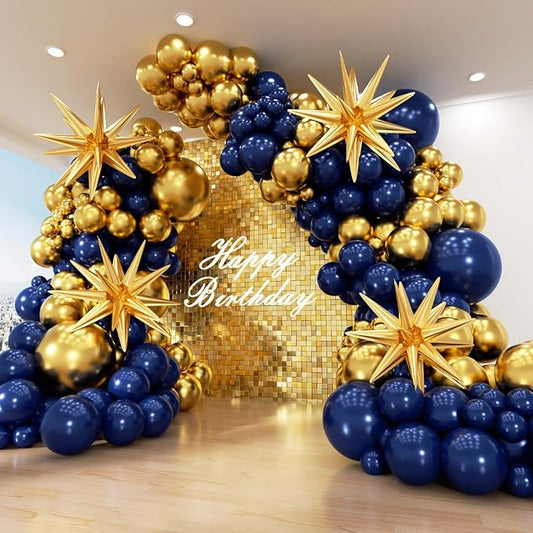Navy Blue Balloon Arch Garland Kit 153pcs with Star, 22 18 12 10 5in Different Size Navy Blue Metallic Gold Latex Balloons Arch Kit for Graduation Birthday Anniversary Party Decorations