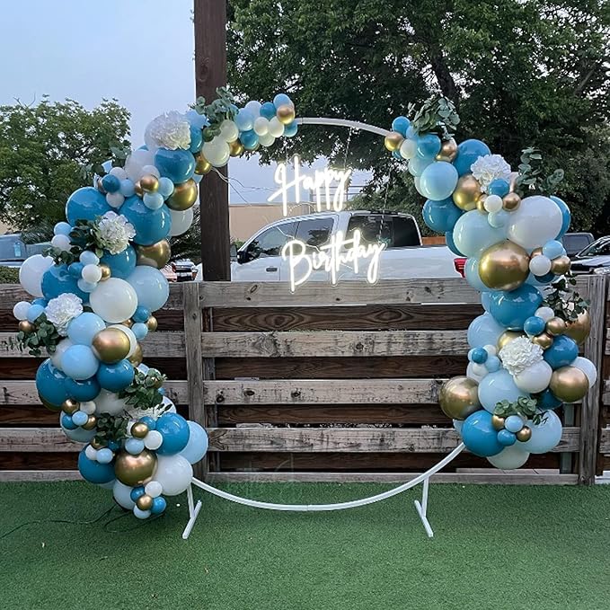 Blue Gold White Latex Balloons, 50 Pack 12 Inches light Blue Balloons Helium Balloons for Boys Baby Shower Birthday Bridal Shower Wedding Party Decorations Supplies