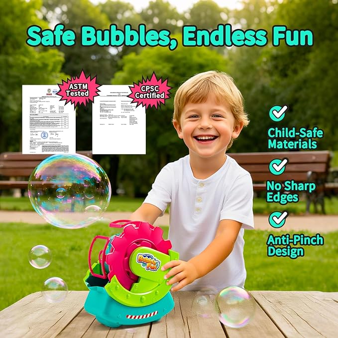 Bubble Machine for Toddlers Kids & Pets, with 8oz Safe Solution, Extra Large & Bubbles in Bubble Maker, Children & Pets Dog Toys Gift, Indoor/Outdoor Birthday Wedding Party Bubble Blower