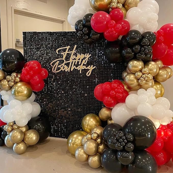 COKAOBE Red Black and Gold Balloons Garland Kit, 124pcs Red Black Metallic Gold Confetti Balloon Arch Kit for Wedding, Birthday Graduation Baby Shower Celebrations Anniversary Party Decorations