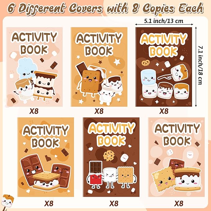 Marshmallow Activity Books for Kids-24 Pcs Marshmallow Mini Game Coloring Books Set Bulk Mazes Word Research Word Scramble Games for Birthday School DIY Activity Supplies Goodie Bags Stuffer