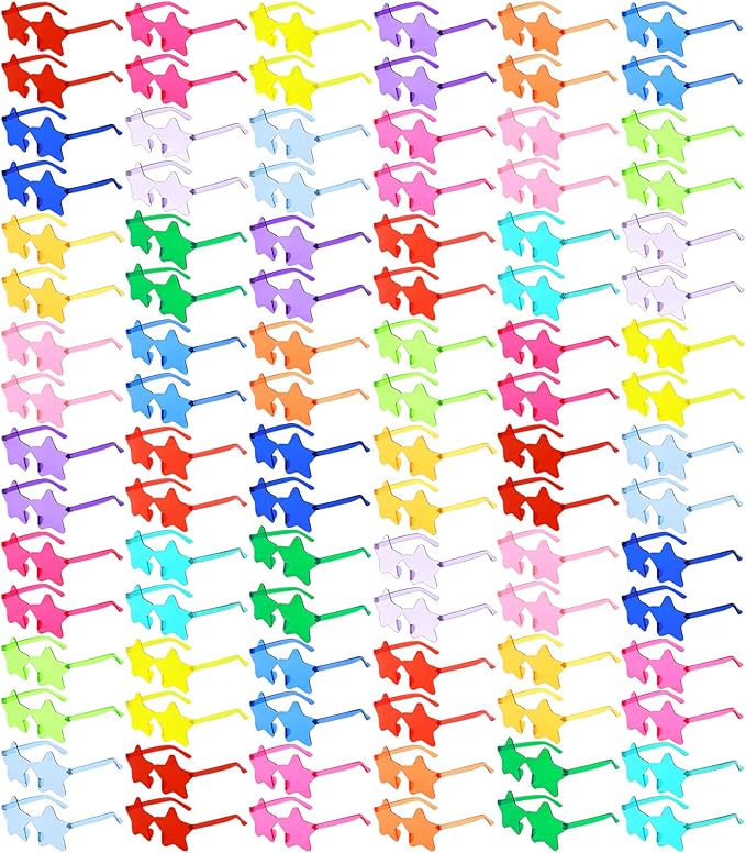 Matcheck 96 Pack Star Rimless Sunglasses Frameless Colored Party Glasses Transparent Fun Eyewear for Adult