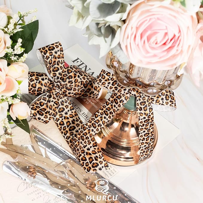 Leopard Print Ribbon Set 3 Rolls Animal Print Grosgrain Ribbons in 5/8", 7/8", 1.5", Stylish Jungle Safari Patterned Ribbon for Gift Wrapping, DIY Crafts, Hair Bows, Party Decor