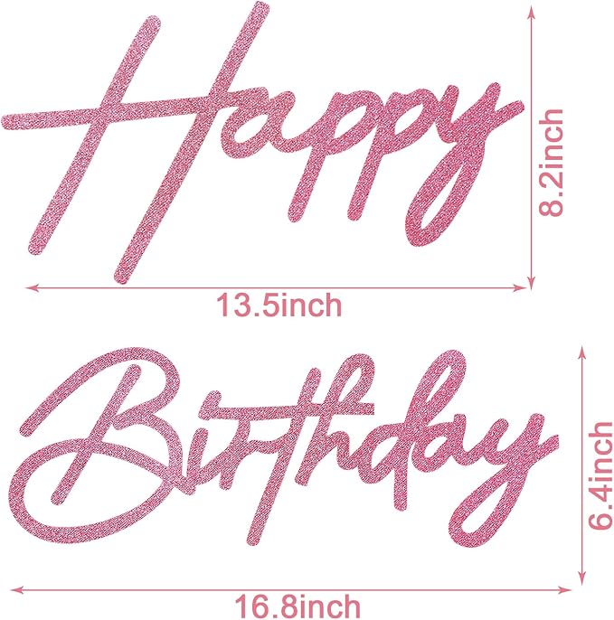 Happy Birthday Sign for Backdrop - Glitter Pink Felt 'Happy Birthday' Letter Sign for Balloon Arch Backdrop Decorations