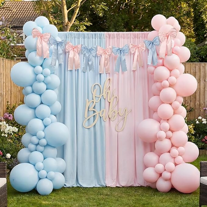 VitalCozy Pink Blue Bow Garland Decor for Gender Reveal Party Decorations, Pre-Strung Satin Ribbon Birthday Party Garland Bow Banner for Baby Shower Bachelorette Wedding Birthday Engagement Supplies