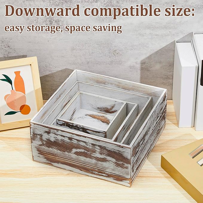 Juexica Set of 4 Large Wood Display Risers Rustic Cupcake Stand Size 11.8",10",7.8",6.3", Wooden Stackable Display Box Wood Cake Stand for Dessert Wedding Birthday Christmas Party(Classic)