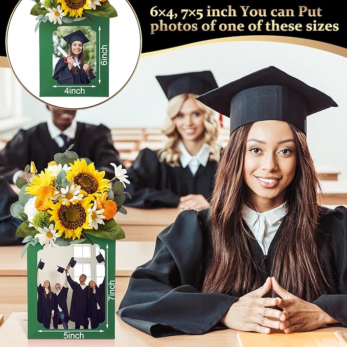 Spiareal 6 Pcs Graduation Box Centerpieces for Table 6/7 Inch Photo Frame Display Congrats Grad Party Favor Gift Picture Table Box Photo Props Frame for Graduation Decoration(Green)