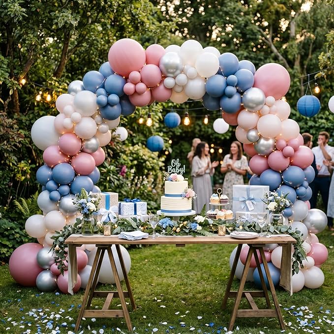 RUBFAC 135pcs Dusty Blue Balloons, Boho Neutral Blue Latex Balloon Different Sizes 18 12 10 5 Inch for Garland Arch Birthday Wedding Engagements Anniversary Baby Shower Party Supplies