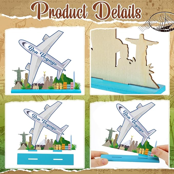 Marsui 12 Pcs Travel Themed Wooden Centerpieces Table Toppers Adventure Awaits Party Decor Travel Around The World Bon Voyage Table Decor Photo Props for Let The Adventure Begin Going Away Party