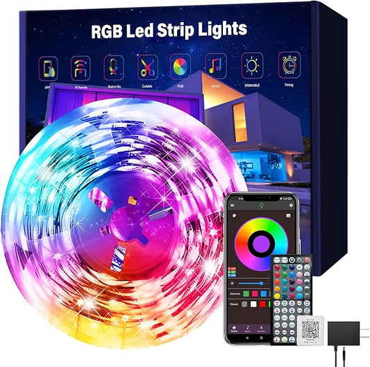 Ledagic Led Lights for Bedroom 100 ft (1 Roll of 100ft), Music Sync RGB Led Strip Lights with Remote App Control, Color Changing Led Lights for Room Home Kitchen Party Decor