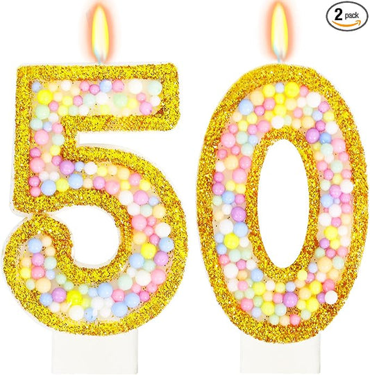 50th Birthday Candle for Women/Men, Golden Macaron Numeral Candles, Birthday Party Cake Decorations, Cake Topper for Birthday Party Supplies (Number 50)