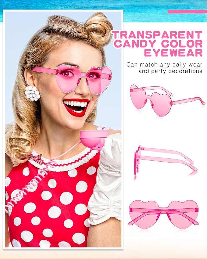 Kingdder 24 Pairs Heart Shaped Sunglasses Rimless Glasses Bulk Candy Color Tinted Eyewear Summer Party Favors