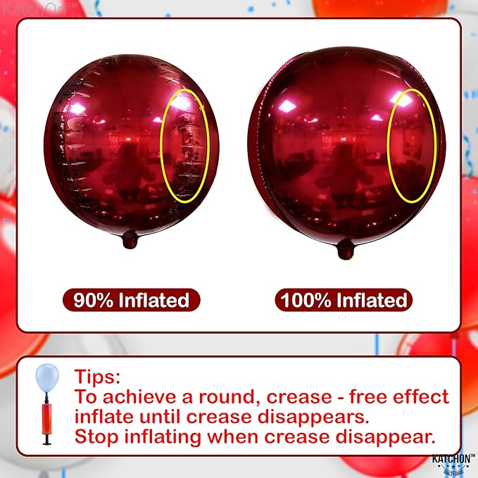 KatchOn, Metallic Red Balloons - 22 Inch, Pack of 6 | Round 4D Mylar Cherry Balloons for Birthday Decorations | Maroon Balloon for Wedding, Graduation Decorations 2026 | Baby Shower Decoration