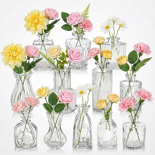 36 Pcs Artificial Flowers Table Centerpiece with Vases Spring Colorful Wildflower Centerpieces Silk Flower Arrangement for Wedding Baby Shower Table Centerpieces Party(Warm Tone)