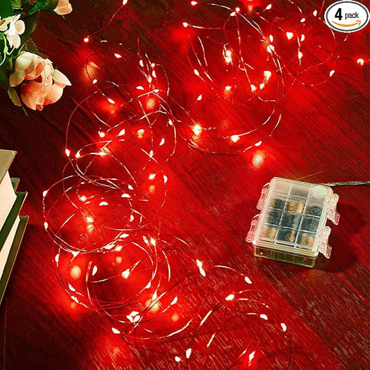 Ariceleo 4 Pack 16.4 Ft. Battery Operated Outdoor String Lights with Remote & Timer, LED Red Fairy Lights, Waterproof Twinkle Lights for Bedroom, Dorm, Mason Jar, Wedding, Party, Christmas