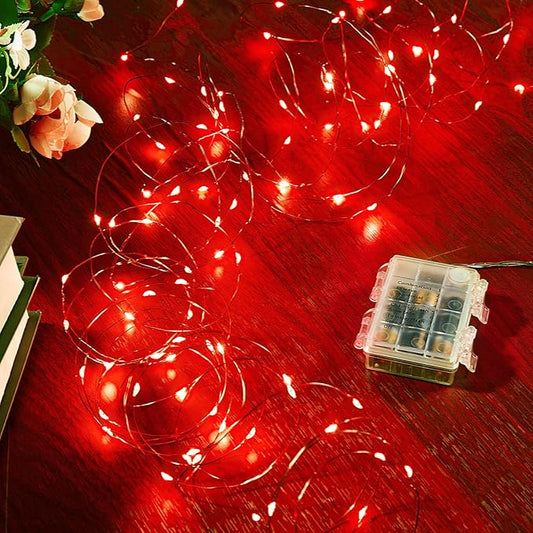 Ariceleo 1 Pack 16.4 Ft. Battery Operated Outdoor String Lights with Remote & Timer, LED Red Fairy Lights, Waterproof Twinkle Lights for Bedroom, Dorm, Mason Jar, Wedding, Party, Christmas