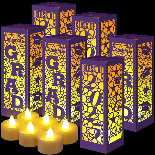 Rossesay 12 Pcs Graduation Table Centerpieces Boxes Class of 2026 Graduation Lanterns for Centerpieces with LED Candles Congrats Grad School College Photo Props for Party Table Decoration (Purple)